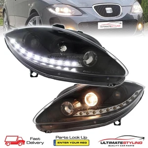 Seat Leon Mk2 LED DRL Projector Headlights Xenon Look Black Upgrade 2005-2009 - Picture 1 of 11