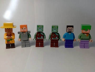 Lot 6 LEGO Minifigures  Minecraft - Fermier, Alex, Steve, Zombie noyé - Officiel - Photo 1/4