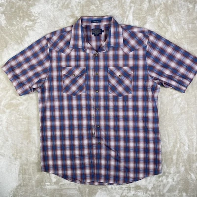 Pendleton Frontier Shirt Mens XL Red Blue Plaid Western Snap Short Sleeve Cowboy - Image 1 of 4