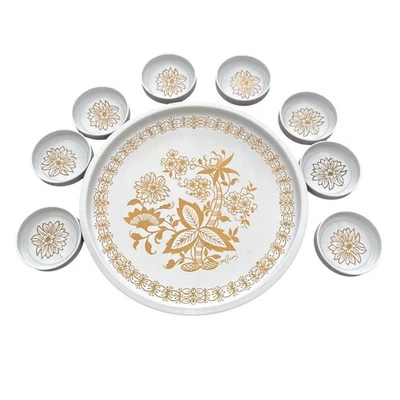 Vintage MCM Metal Beverage 9 pc. Serving Tray Set National Toleware Bronx NY - Image 1 of 4