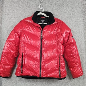 Ralph Lauren Polo Jeans Jacket Women XL Red Down Puffer Quilted Full Zip Nylon - Picture 1 of 15
