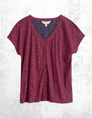 Ex Seasalt Women’s SS Glass V-neck Jersey Top in Red Floral Ditsy (A Bit Defect) - Image 1 of 4