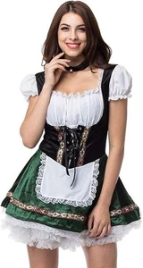 Costume Oktoberfest Donna, Halloween Tedesco Bavarese Velluto Dirndl Vestito PICCOLO - Foto 1 di 6