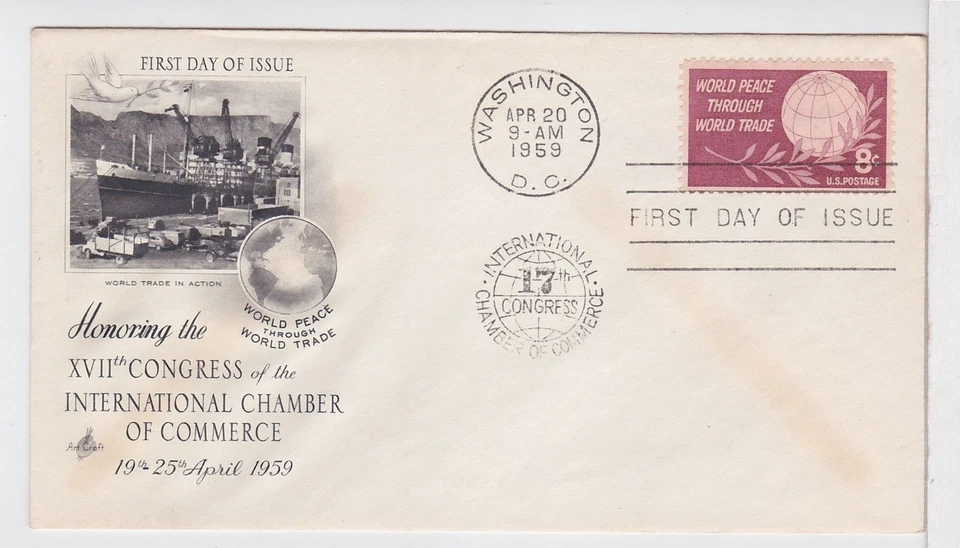 TurtlesTradingPost - World Peace Thru Trade-  #1129 1959-  Artcraft Cachet FDC - Image 1 of 1