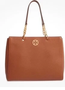 Tory Burch everly tote shoulder bag leather Bark Brown multi compartment - Picture 1 of 24
