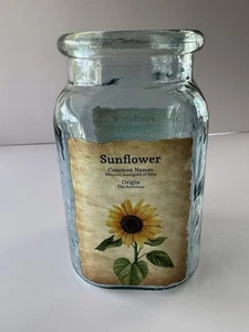 Sunflower Recycled Glass Jar Vase – Aqua Blue Botanical Farmhouse Cottagecore - Picture 1 of 4