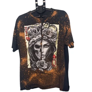 DOM King/Queen of Hearts Graphic T-Shirt XL Bleach Tie-Dye Gothic Skull Roses A - Picture 1 of 10