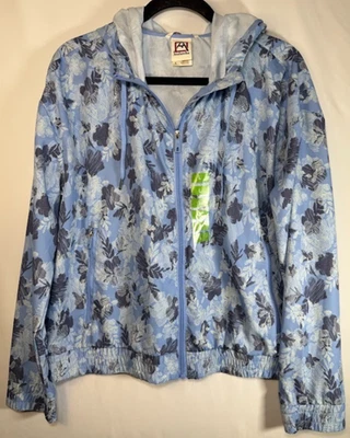 Avalanche Jacket Women Size Large Blue Floral Wind Resistant Hooded Zip Pockets - Image 1 of 4