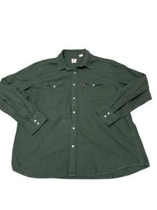 Levis Green Striped Standard Snap Flannel Western L/S Shirt Men's Sz XXL - Picture 1 of 5