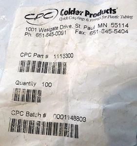 LOT OF 100 COLDER 115300 1/4" HOSE BARB VALVED COUPLING - Picture 1 of 3