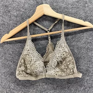 Aerie  Bralette Bra Women 34C Gray Floral Lace Wireless Opaque Front Closure - Picture 1 of 3