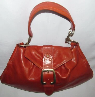 Bolso de Hombro Latico Vintage Naranja Cuero Plisado Grande Hobo Bolso Cartera Cartera Foto 1 de 4