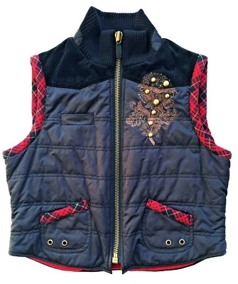 Chaleco de Invierno Acolchado CARLISLE Negro, Rojo Tartán Tachonado Acentos Florales Talla 8 Foto 1 de 4