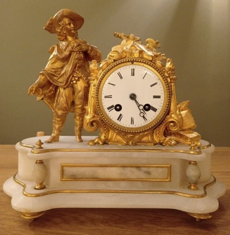 French Desk Clock Pondulum Regulates Golden Alabaster Base Napoleon III 19th Cover