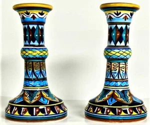 Candlesticks Deruta Hand painted 8" ceramic, made in Italy, signed, set of 2 - Picture 1 of 5