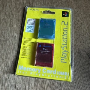 Official PS2 PlayStation 2 Memory Card 2 Pack Clear Blue & Red 8MB Genuine - Picture 1 of 3