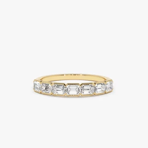 0.75 Ct Emerald Cut Lab Grown Diamond Eternity Wedding Band Ring 14k Yellow Gold - Picture 1 of 2