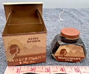 antiker Wassermann Füllfederhalter Tinte Glas Flasche Box Art Deco Azteken braun - Bild 1 von 10