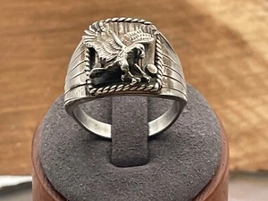 Vintage S. Ray Signed Navajo Sterling Silver Eagle Wing Ring in size 12.5--33.25 - Picture 1 of 8