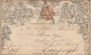 Estampilla Inglaterra 1840 Mulready Sobre Cubierta de Liverpool a Edimburgo Escocia - Imagen 1 de 2