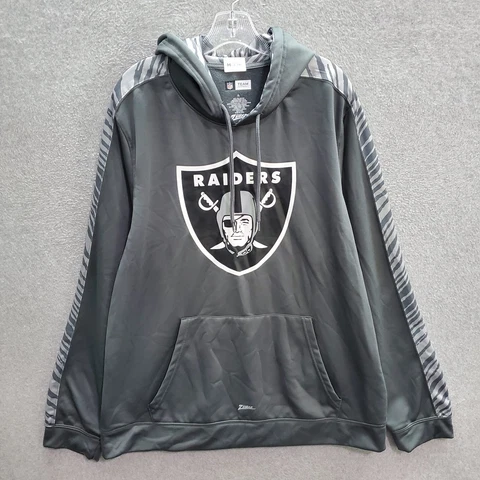Oakland Raiders Men Sweatshirt XL Gray Hoodie Logo Graphic Zebra Sleeve Zubaz Cover