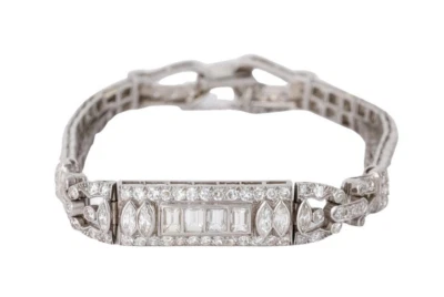 令人印象深刻的古董风格长方形长方形、侯爵夫人圆形切割 14.12 克拉钻石手链 — 第 1/4 张图片