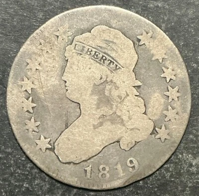 Moneda tipo rara antigua de plata busto tapado 1819 resistente mejor fecha q333 Foto 1 de 2