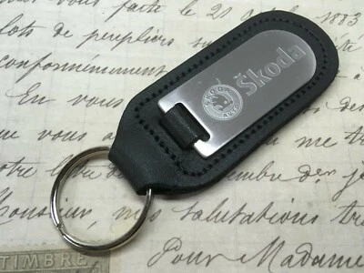 ŠKODA SKODA BLACK LEATHER KEY RING FOB ETCHED BLIND OCTAVIA FABIA SUPERB KODIAQ