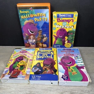 Barney VHS Lot Of 5 - Halloween Party Manners Santa Families Sense-Sational Day - Picture 1 of 5