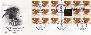 1992 #2597 EAGLE & SHIELD RED 29c PANE OF 17 FDC W/ ART CRAFT CACHET UA GEM! - Picture 1 of 1