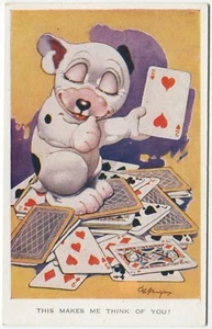 BONZO,  PLAYING CARDS, G. E. STUDDY - Dog Comic Postcard - Picture 1 of 2