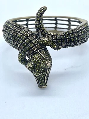 Heidi Daus CROCODILE Alligator Crystal Hinged Bangle Bracelet RARE Green Color - Image 1 of 3