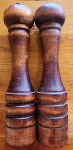 Vintage Mid Century Baribocraft Wood 12" Pepper Grinder Mill & Salt Shaker Set - Picture 1 of 7