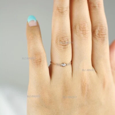 14k Yellow gold 0.03ct Diamond Bezel Set Chain Solitaire Ring Fine Jewelry US3-7 - Image 1 of 3