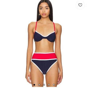 BEACH RIOT Carlotta High Waist Bikini Bottom & Kori Top in Americana Colorblock - Picture 1 of 9