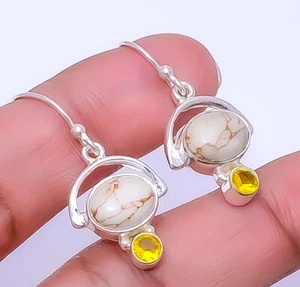 Copper White Turquoise & Citrine Designer 925 Sterling Silver Earring 1.25" E37 - Picture 1 of 3