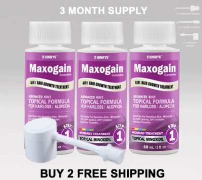 4in1 Minoxidil Womans 2% Maxogain Topical Advanced 3x60ml 03/2027 - Image 1 of 4