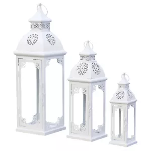 3tlg. Laterne MARA weiß 63cm aus Metall mit Verzierungen Ornamenten Landhausstil - Bild 1 von 4