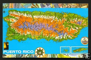 Map postcard Puerto Rico USA Caribbean 60s - Picture 1 of 1