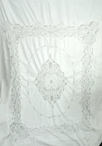 Paper White Battenburg Lace Tablecloth Banquet Large 103"X81" Cotton Linen - Picture 1 of 10