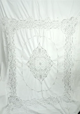 Battenburg Lace Tablecloth Paper White Banquet Large Cotton Linen 103"X81" - Image 1 of 4