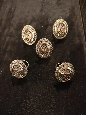 5 anillos pesados plateados de gran tamaño para hacer joyas artesanías cabujón 13x18 mm  Foto 1 de 3