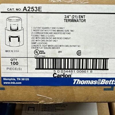 Carlon 3/4" ENT Terminator  A253E CAR Blue Non Metallic UL A198 Box Of 100 - Image 1 of 2