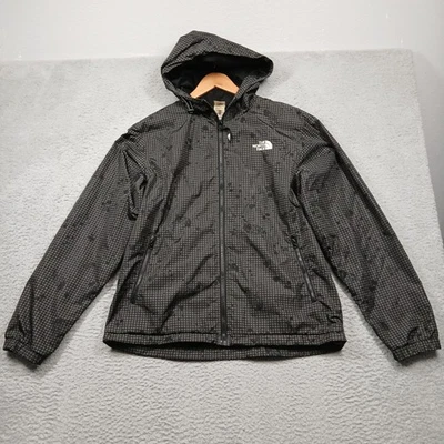 The North Face Jacket Mens Medium Black Gray Hooded Full Zip Windbreaker Grid - Image 1 of 4