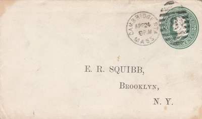 1879 Postal cover Mass to Brooklyn, New York, hand stamped, fancy cancel, U163 - Image 1 of 2