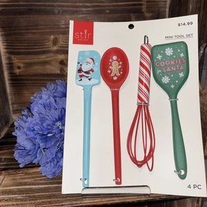 NEU 4-TEILIGES MINI-WEIHNACHTSBACKSET 2 Spatel, Schneebesen, Löffel 9 Zoll ideal zum Backen - Bild 1 von 9