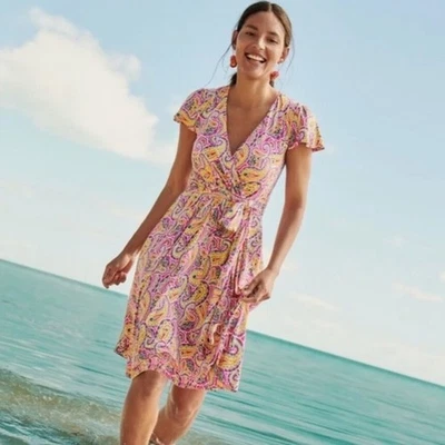 Boden Evangeline Paisley Jersey Wrap Dress Party Pink Size 16/18 Long - Image 1 of 4
