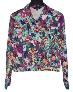 Chadwicks of Boston Floral Long Sleeve Button-Up Denim Jacket Women's Size L - Picture 1 of 9