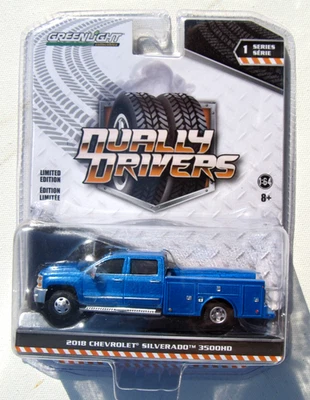 GREENLIGHT DUALLY DRIVERS SERIES 1 2018 CHEVY SILVERADO 3500HD WORK TRUCK BLUE - Image 1 of 4