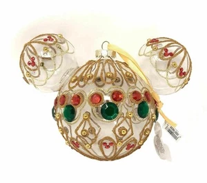 NWT Disney Parks Mickey Mouse Ears Icon Clear Bejeweled Holiday Glass Ornament  - Picture 1 of 8